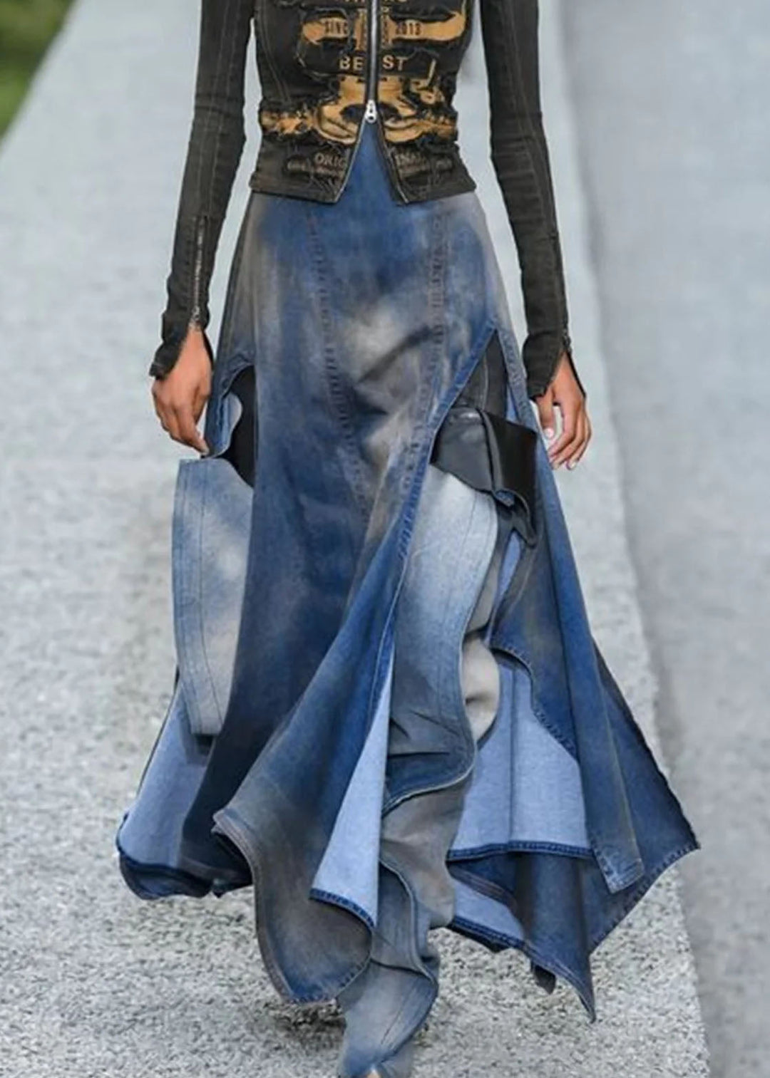 Zoella - Blauwe asymmetrische patchwork denim rok