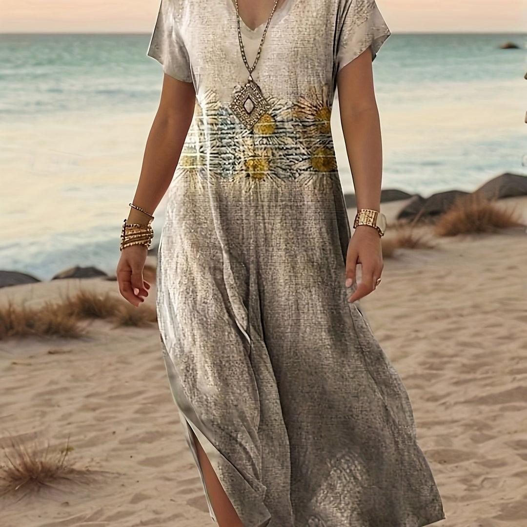 Zomer Strandjurk – V-Hals Ontwerp & Flowy Maxi Lengte