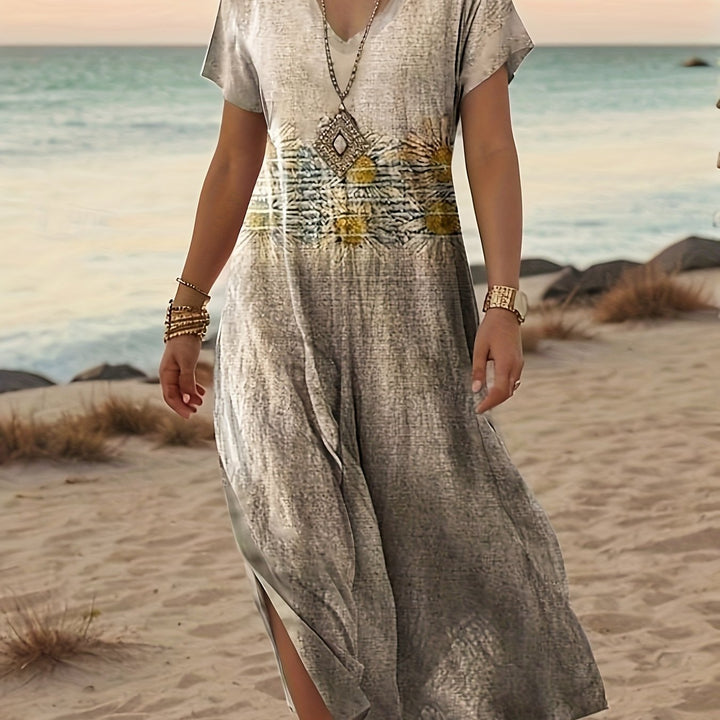 Zomer Strandjurk – V-Hals Ontwerp & Flowy Maxi Lengte