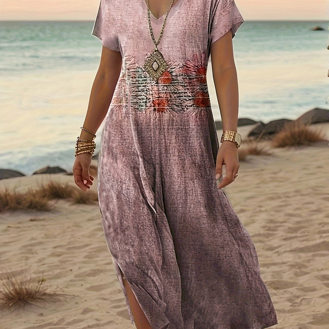 Zomer Strandjurk – V-Hals Ontwerp & Flowy Maxi Lengte