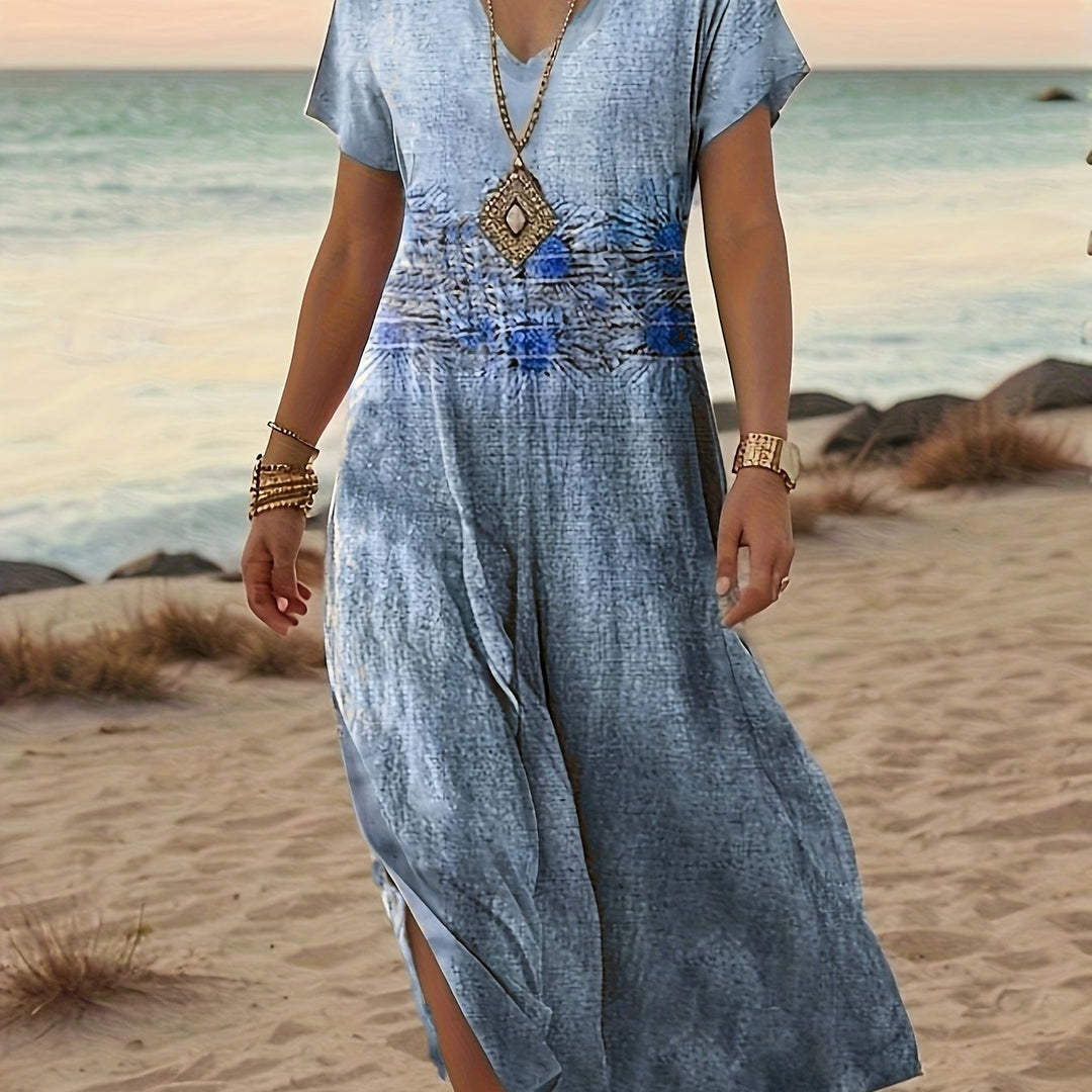 Zomer Strandjurk – V-Hals Ontwerp & Flowy Maxi Lengte