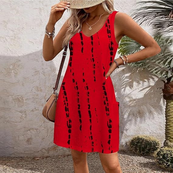 Zomerjurk - Mouwloos met Ring Detail & Geometrische Print