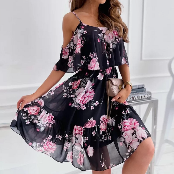 Zomerse Jurk - Bloemenchiffon & Off-Shoulder Ontwerp