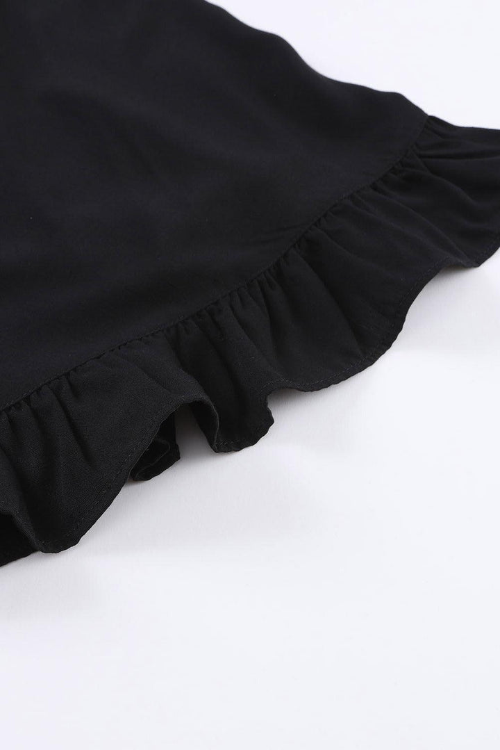Zwart Minijurkje - Ruches Mouwen & Peplum Taille