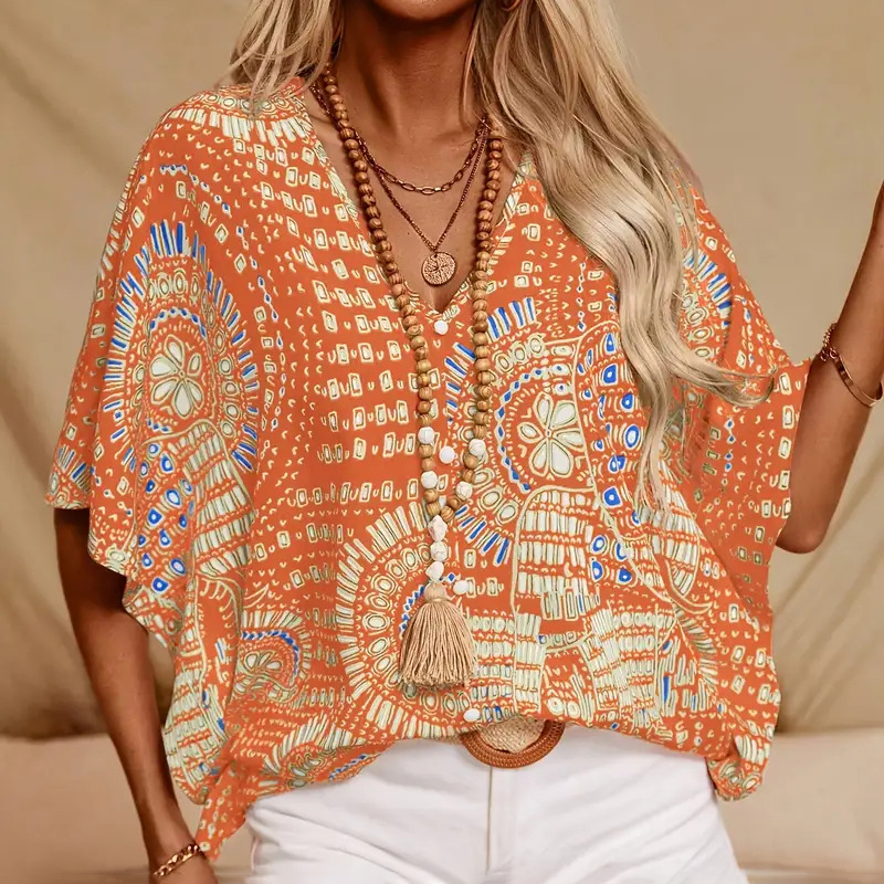 Blouse – Inkeping V-Hals & Korte Mouwen