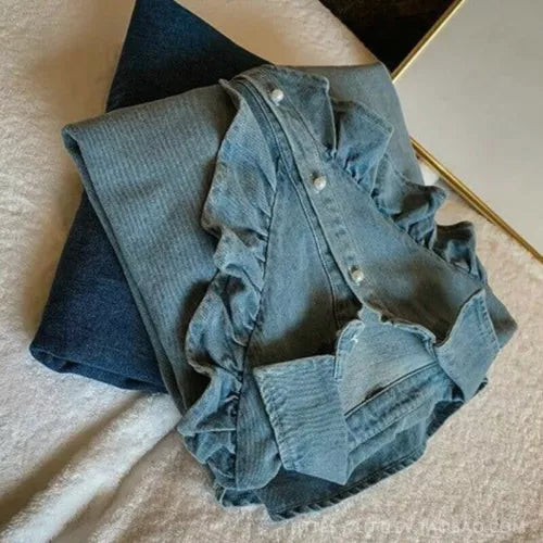 Denim overhemd met knoopsluiting - lange mouw en enkele knoopsluiting voor